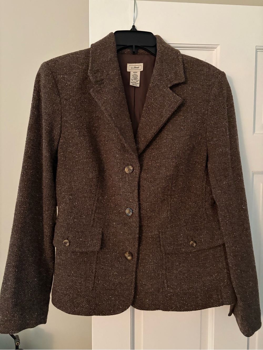 L.L. Bean Women's Brown Tweed Notch-Lapel Blazer